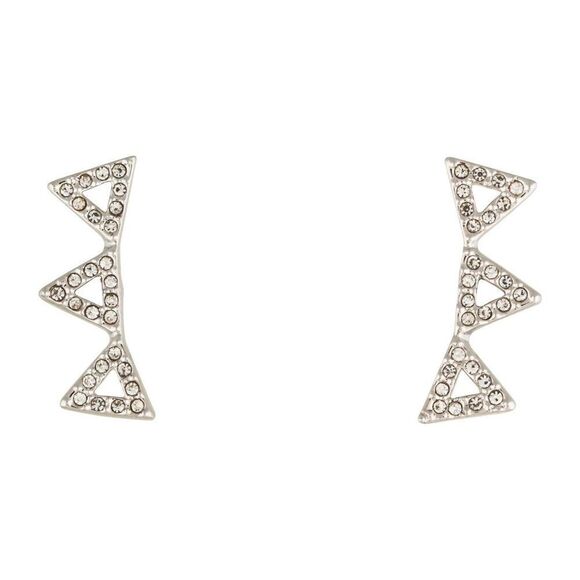 Rebecca Minkoff Silvertone Crystal Triangle Ear Climbers earrings NWT - Picture 5 of 5